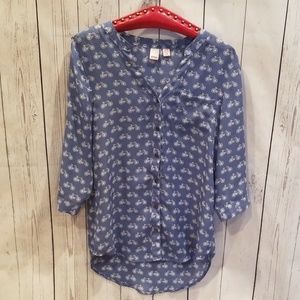 BONGO Brand L Blue/White "Bicycle" Chiffon Blouse!